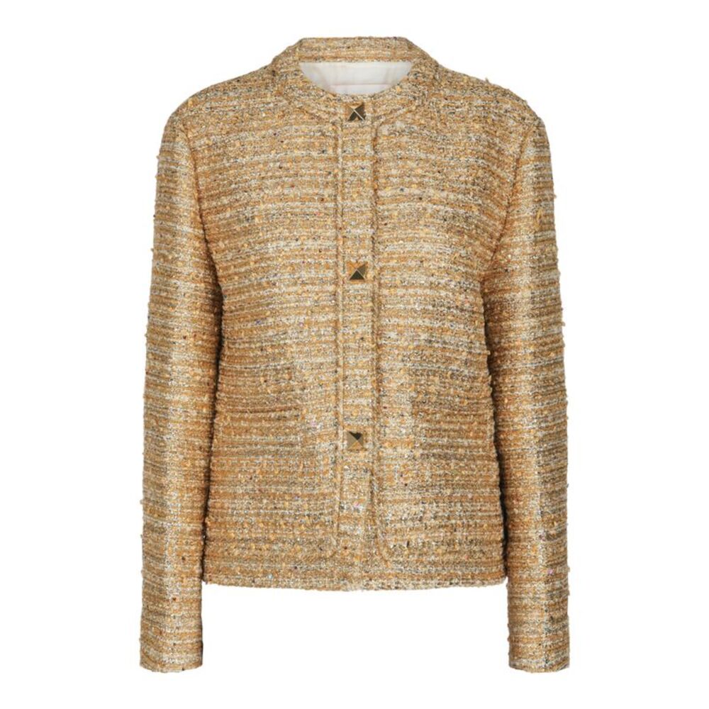 Valentino Embellished Gold Tweed Jacket Gold Womens
